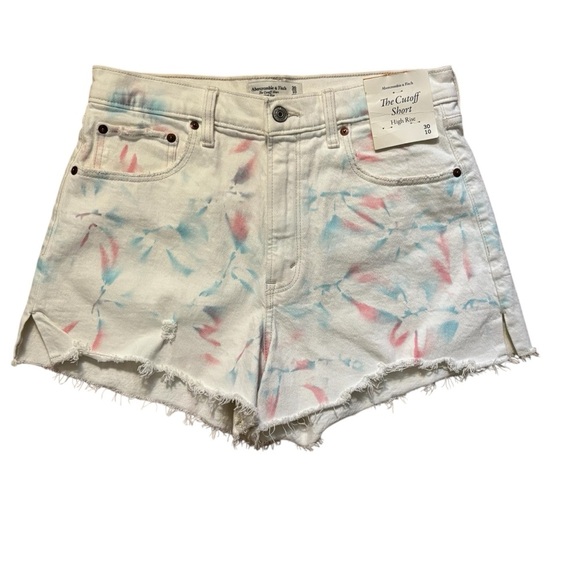 Abercrombie & Fitch High Rise Cutoff Shorts size 30 / 10 New With Tag White Blue - Picture 1 of 6